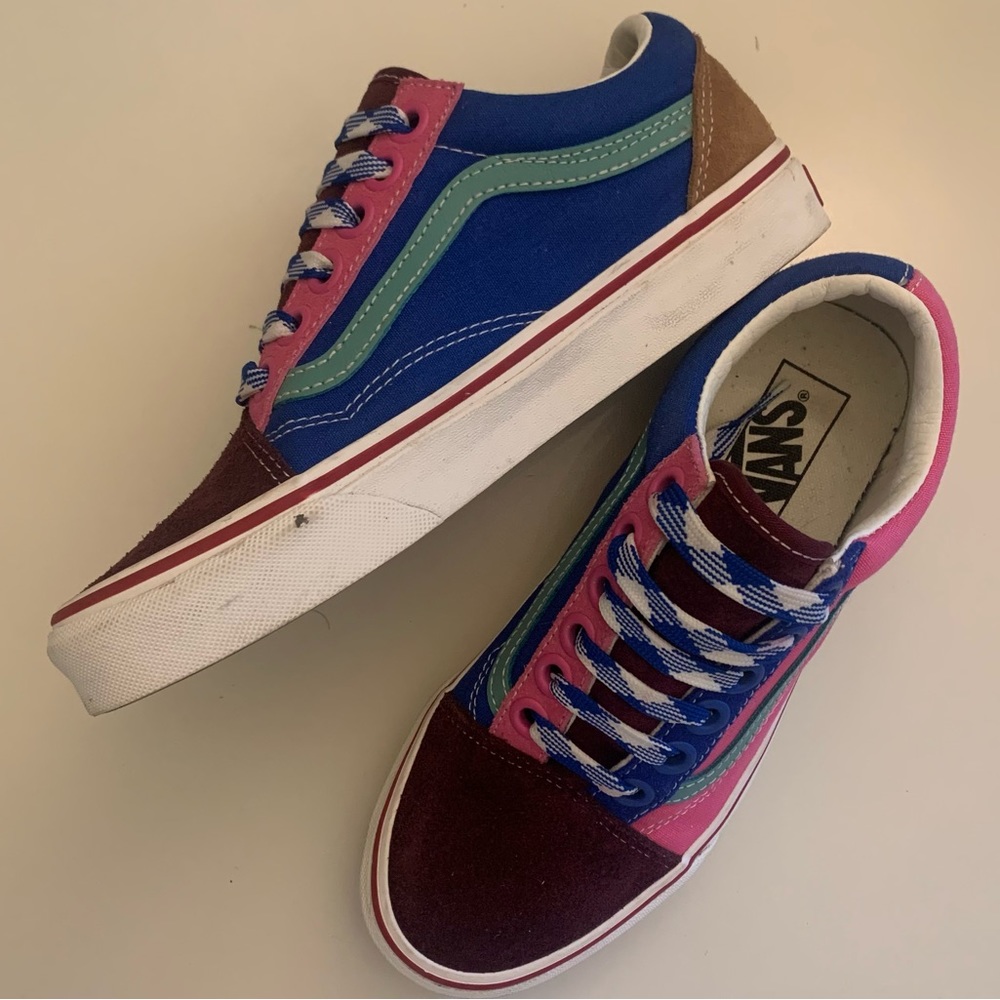 gently used multi-colored vans women’s 7.5, men’s 6
